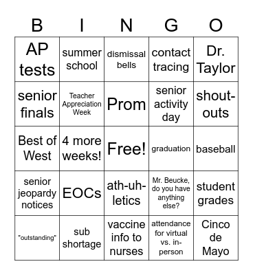 May Staff Meeting Bingo Card