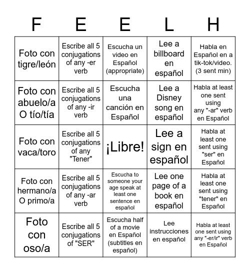 Actividades por el verano Bingo Card