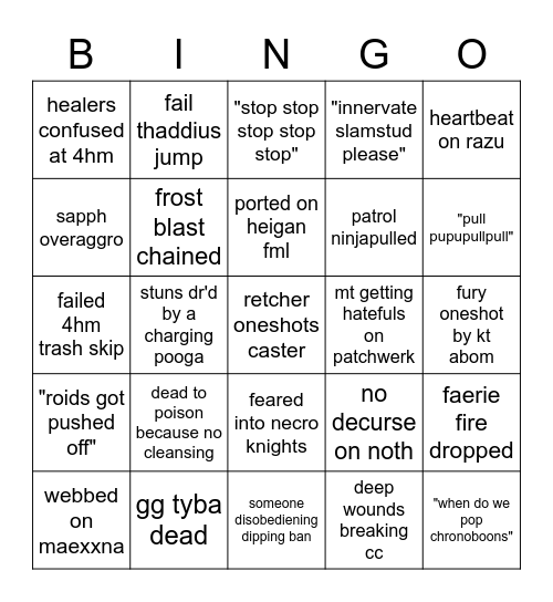 Team "One" Naxx Bingo Card