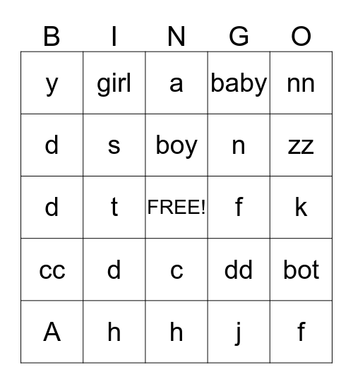 Baby Haskin  Bingo Card
