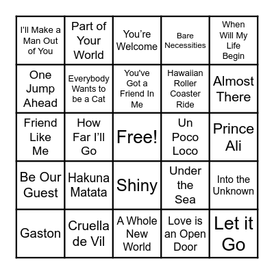 Disney Bingo Card