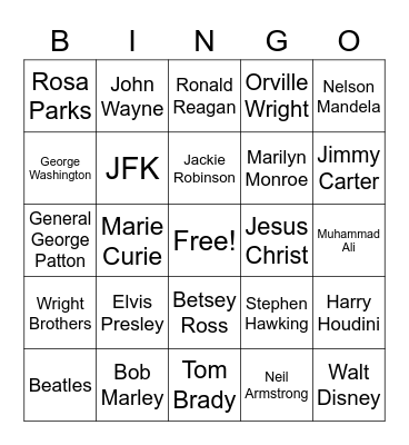 Popular Heroes Bingo Card