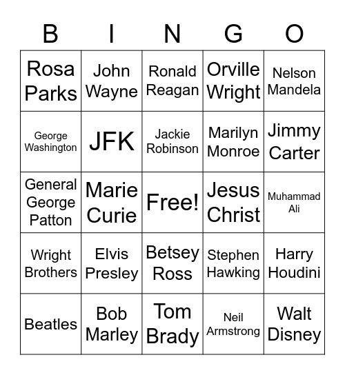 Popular Heroes Bingo Card
