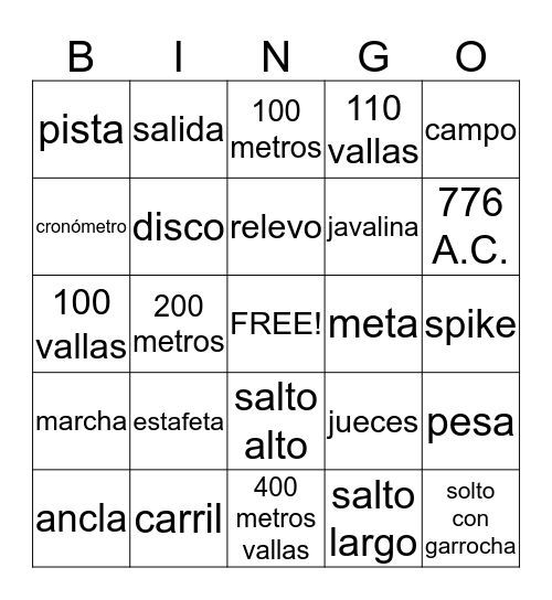 Atletismo Bingo Card