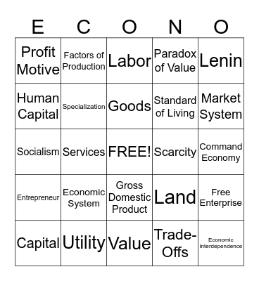 ECONO Bingo Card