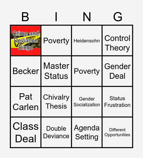 Crime and Deviance Bingo Card