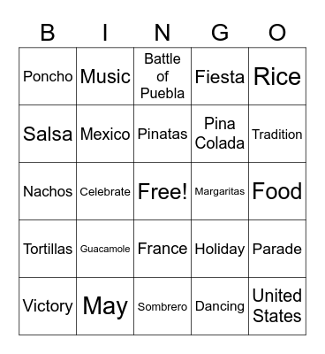 Cinco de Mayo Bingo Card