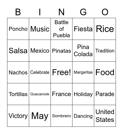 Cinco de Mayo Bingo Card