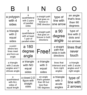 Geometry BINGO Card