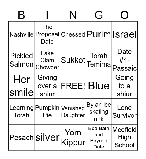 Katie & Aryeh Bingo Card