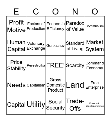 ECONO Bingo Card