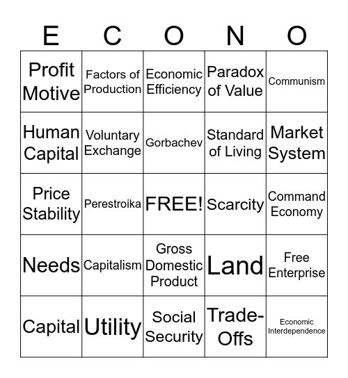 ECONO Bingo Card