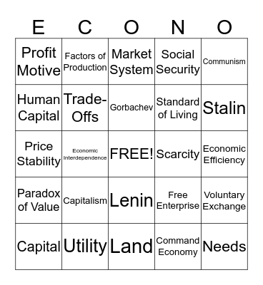 ECONO Bingo Card