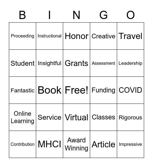 SC&I HONORS DAY BINGO Card