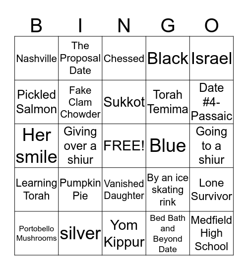 Katie & Aryeh Bingo Card