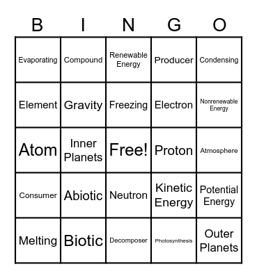 Science Review! Bingo Card