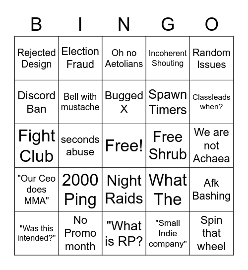 Imperian Bingo Card