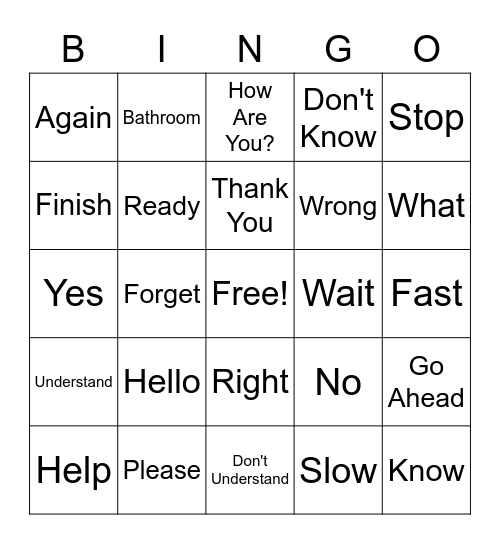 ASL Bingo Card