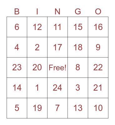 1 LOVE Bingo Card