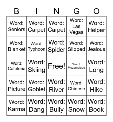 Story telling Bingo Card