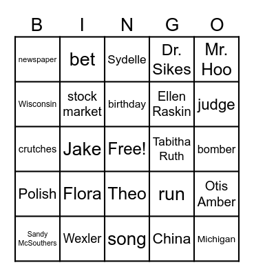 The Westing Game BINGO! Bingo Card