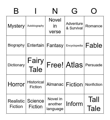 Genre Bingo Card