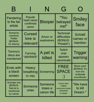 DREAM SMP LORE BINGO CARD Bingo Card