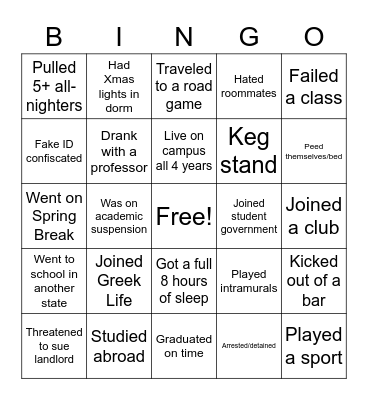 Collegiate Affairs Bingo Card