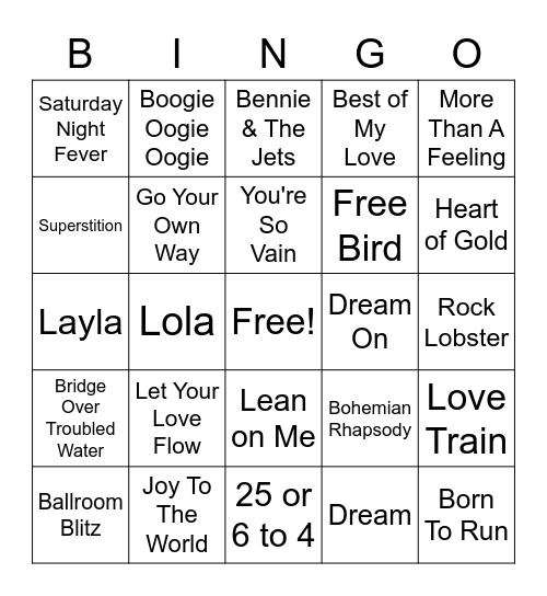 Music of the 1970's Bingo Card