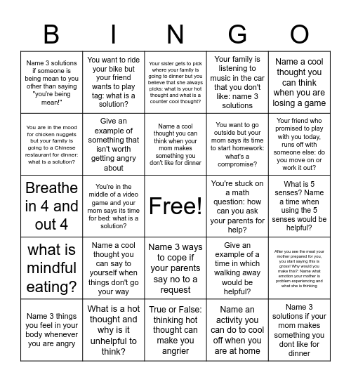 CBT Bingo Card