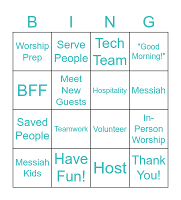 Messiah Volunteer Bingo Card