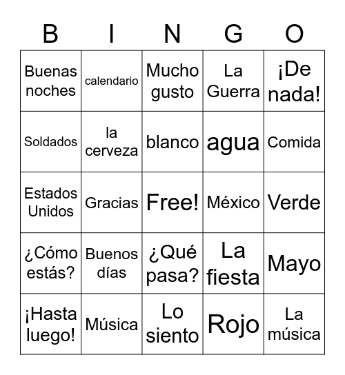 Cinco de Mayo Bingo Card