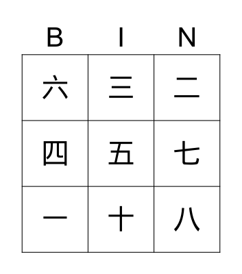 数字 Bingo Card