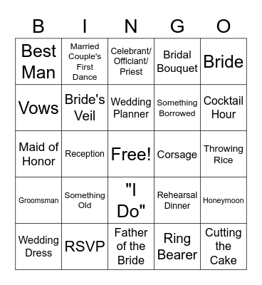 Abigail's Wedding Bingo Card