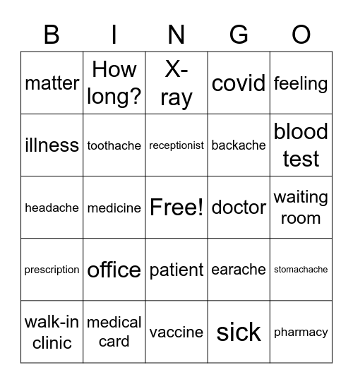 Going to the Doctor Bingo Card