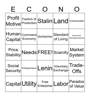 ECONO Bingo Card