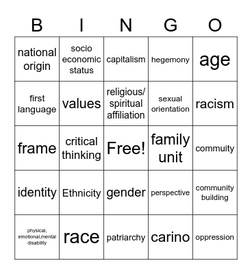 Ethnic Studies Bingo Card