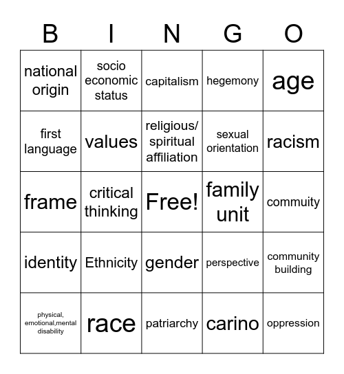 Ethnic Studies Bingo Card