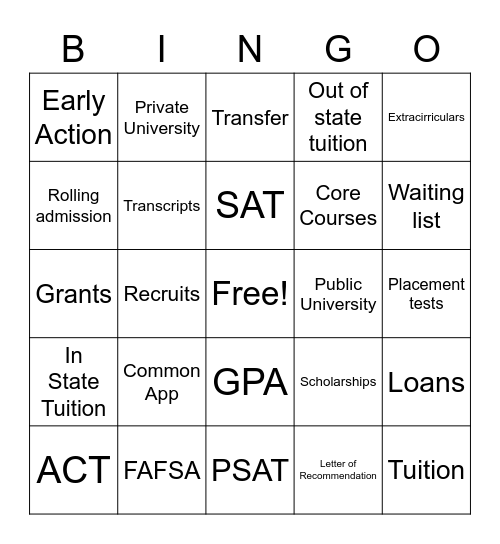 Lets Get In! Bingo Card