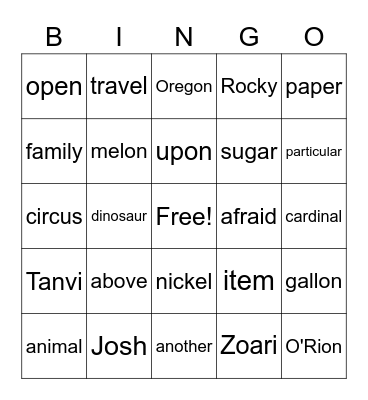 Untitled Bingo Card