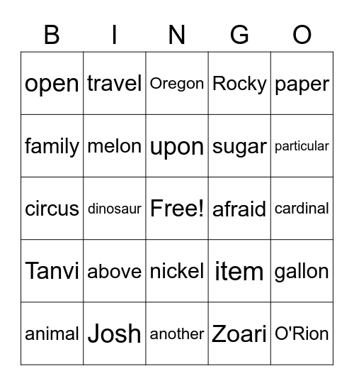 Untitled Bingo Card