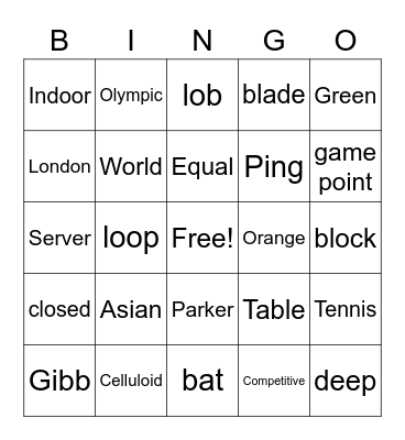 Table Tennis Bingo Card