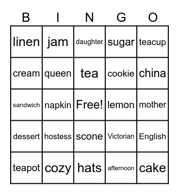 Tea Party Bingo Card