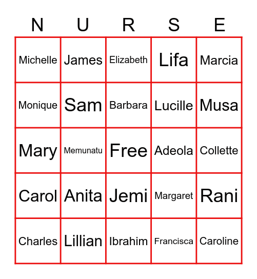 National Nurses Week Bingo Card