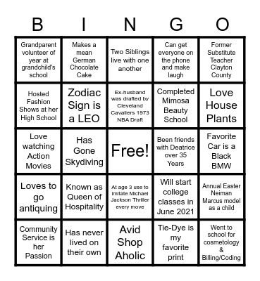 Who am I? Bingo Card