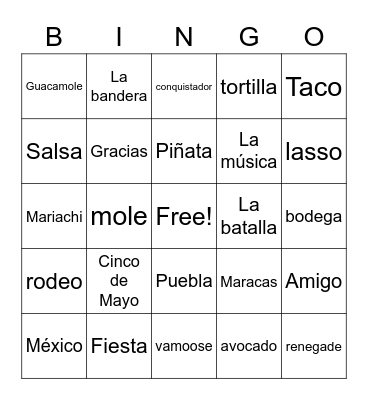 Cinco de Mayo Bingo Card