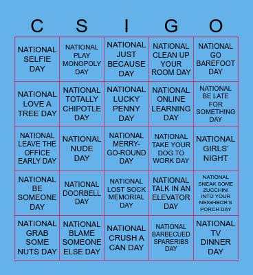 CSIGO (Virtual BINGO) National Holi-DAYS THEMED Bingo Card