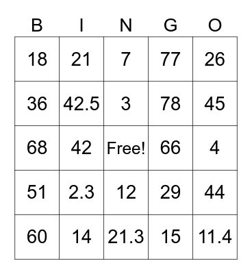 One-Step Addition & Subtraction Equations Bingo Card