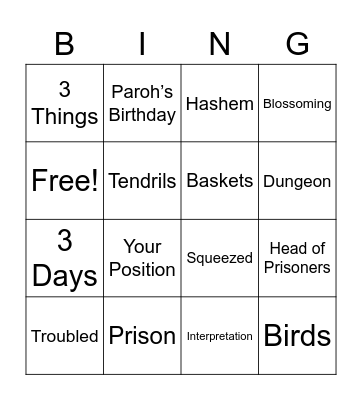 Shemos Perek 40 Bingo Card