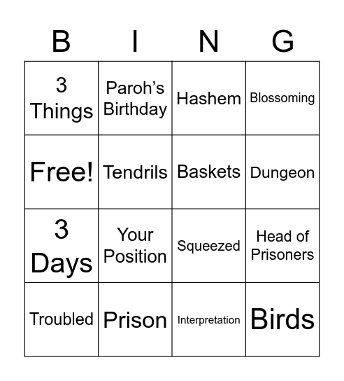 Shemos Perek 40 Bingo Card